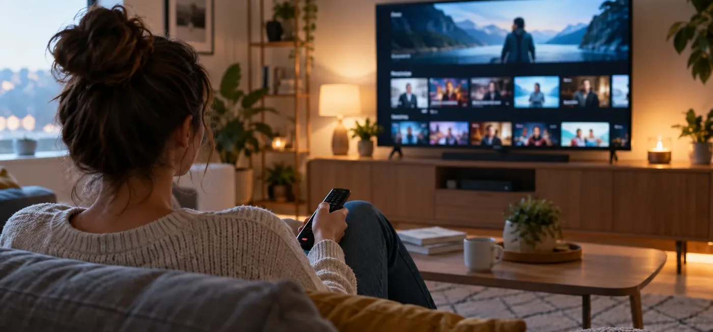 Salon moderne avec télévision pour illustrer les abonnements TV et streaming