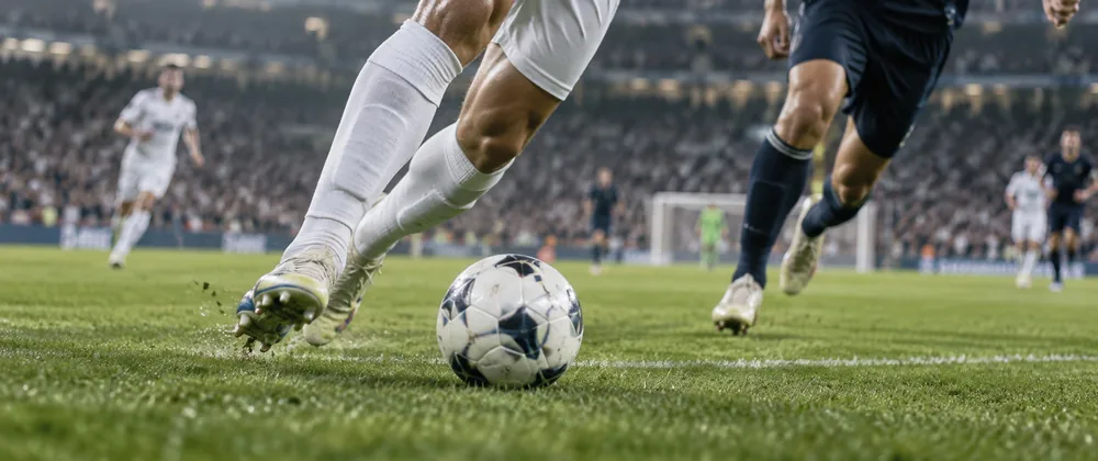 Action de football sur une pelouse, illustration de la presse sportive
