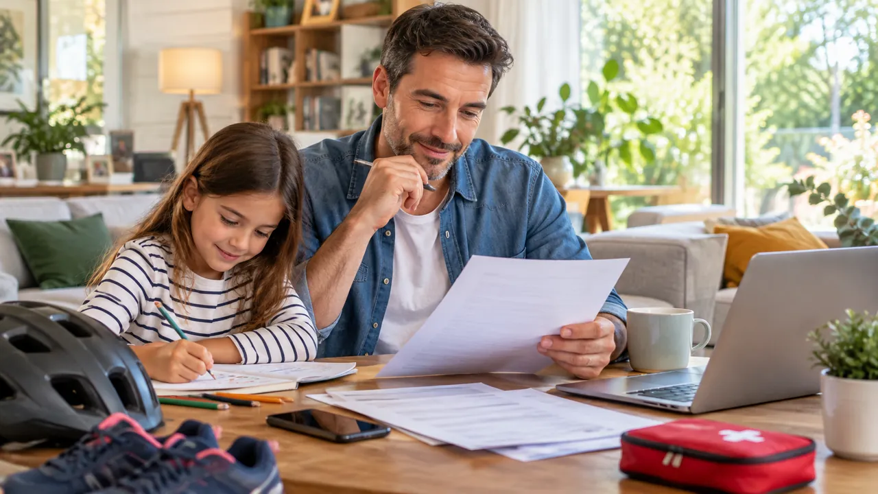 Famille à domicile consultant des documents d’assurance