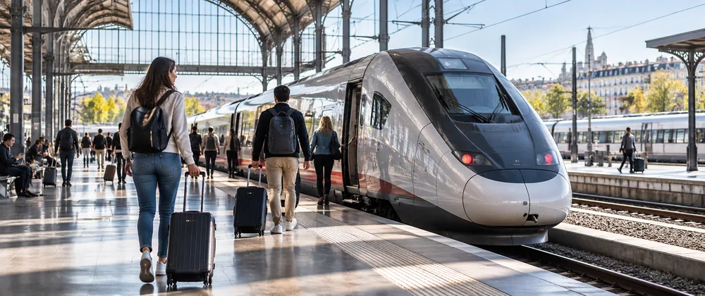 Train à grande vitesse en gare avec des voyageurs