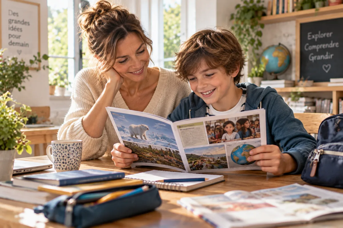 Jeune lecteur consultant un magazine d'information et de découverte
