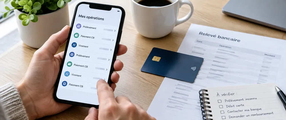 Consultation de prélèvements et paiements par carte sur un relevé bancaire