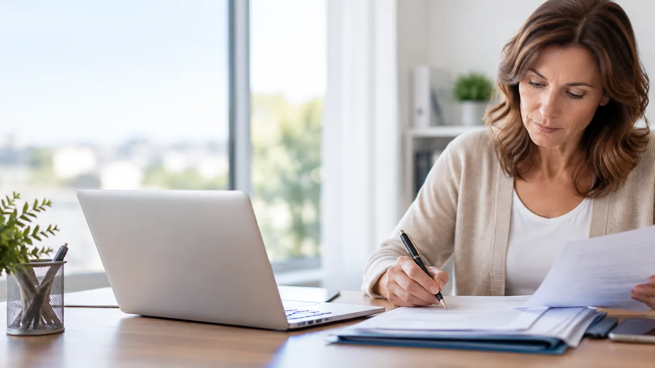 Personne préparant une réclamation à partir de documents administratifs