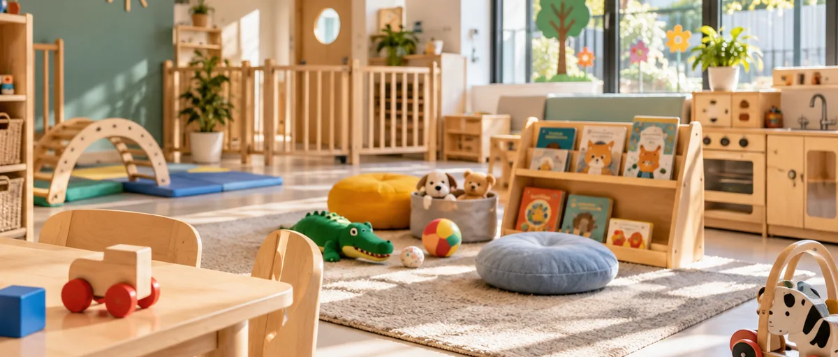 Espace d’éveil lumineux avec jeux et équipements adaptés aux très jeunes enfants